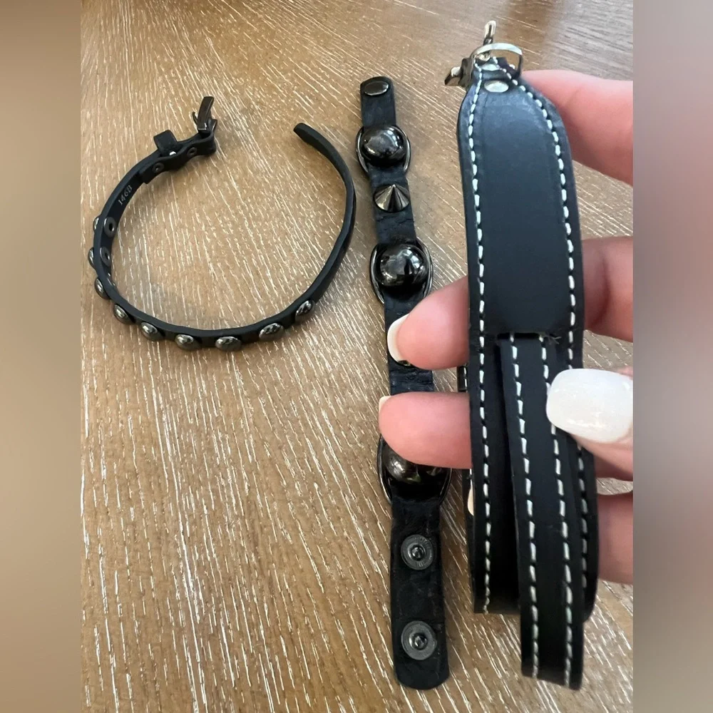 Unisex Set of Three Bracelets Leather/Faux Leather, Spikes and Studs